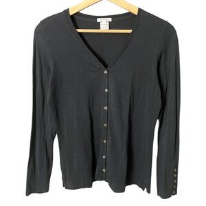 Aeve Womens Pima Cotton Button Front‎ Long Sleeve Shirt Black Small Minimalist